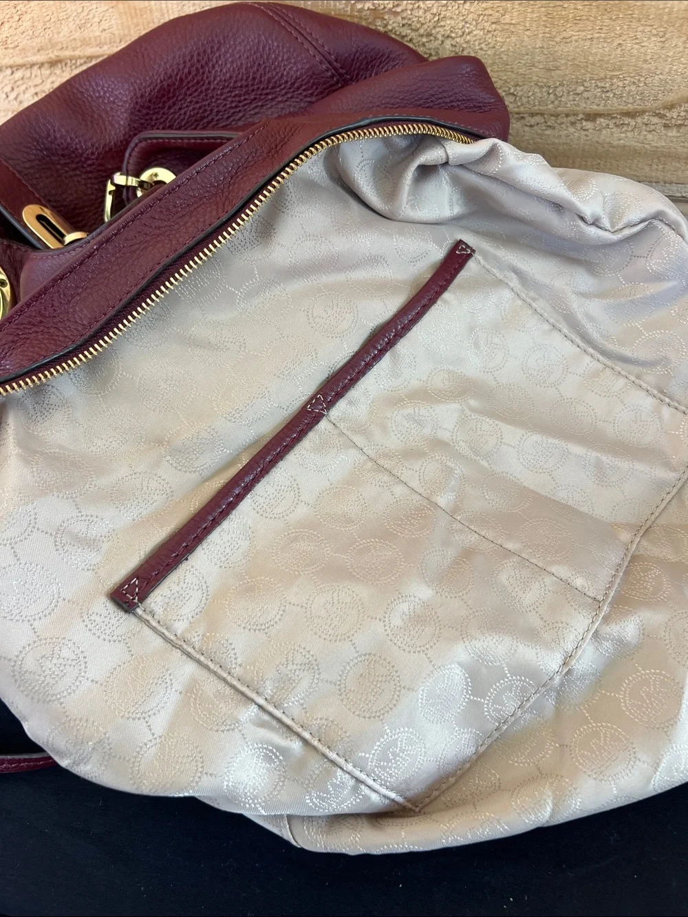 Michael Kors Plum Pebbled Leather Shoulder Hobo with Gold Hardware